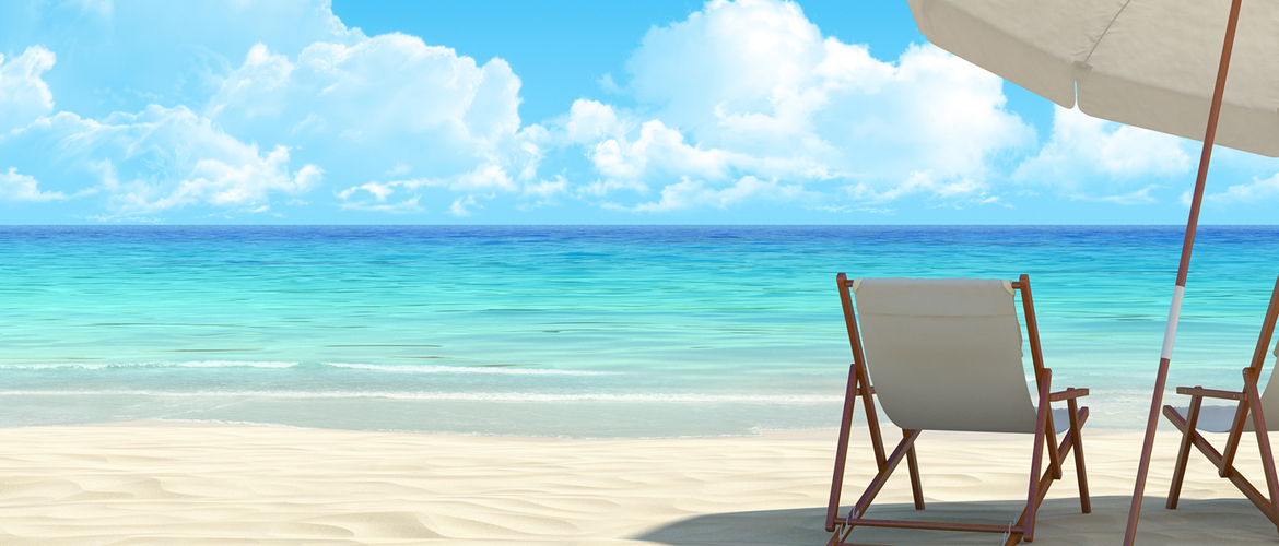 A beach with an umbrella and chair on it